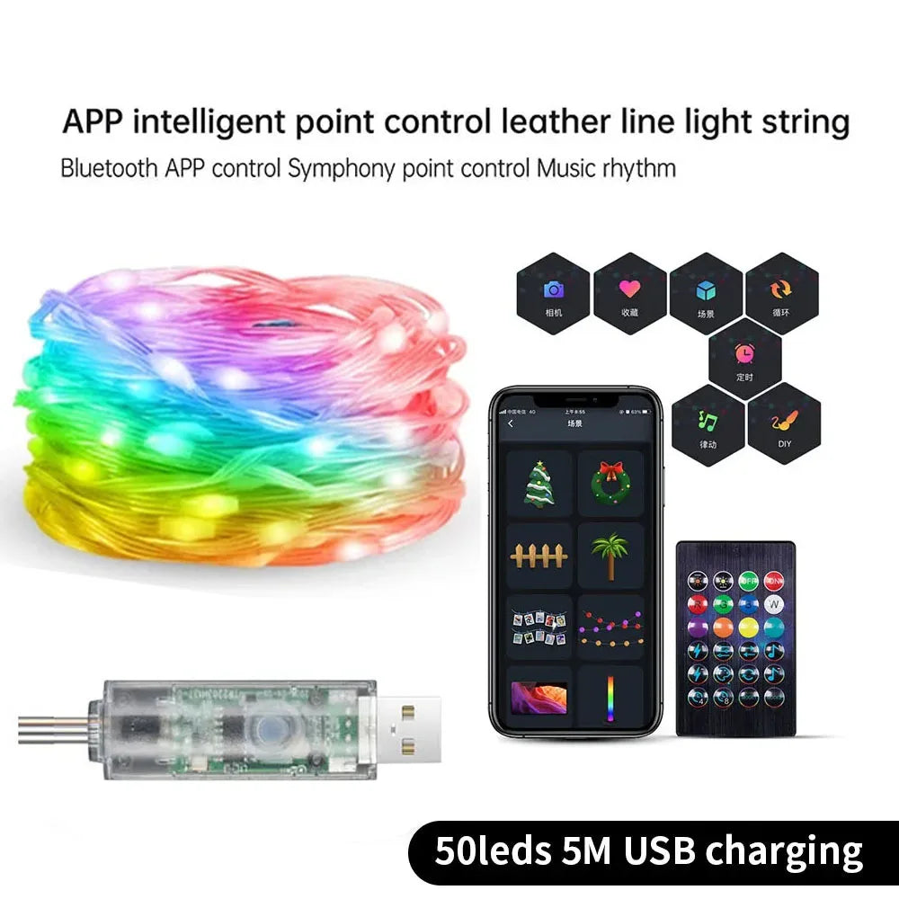 Smart Fairy RGB String Light USB 10M/33FT Waterproof String Light with App Control, Sync to Voice & Music Christmas Tree Decor