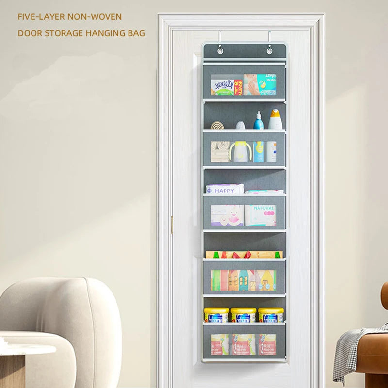 Over Door Organizer Foldable Wall Mount Hanging Organizer Storage With 5 Large Pockets For Load Toy Stuffed Animal Storage