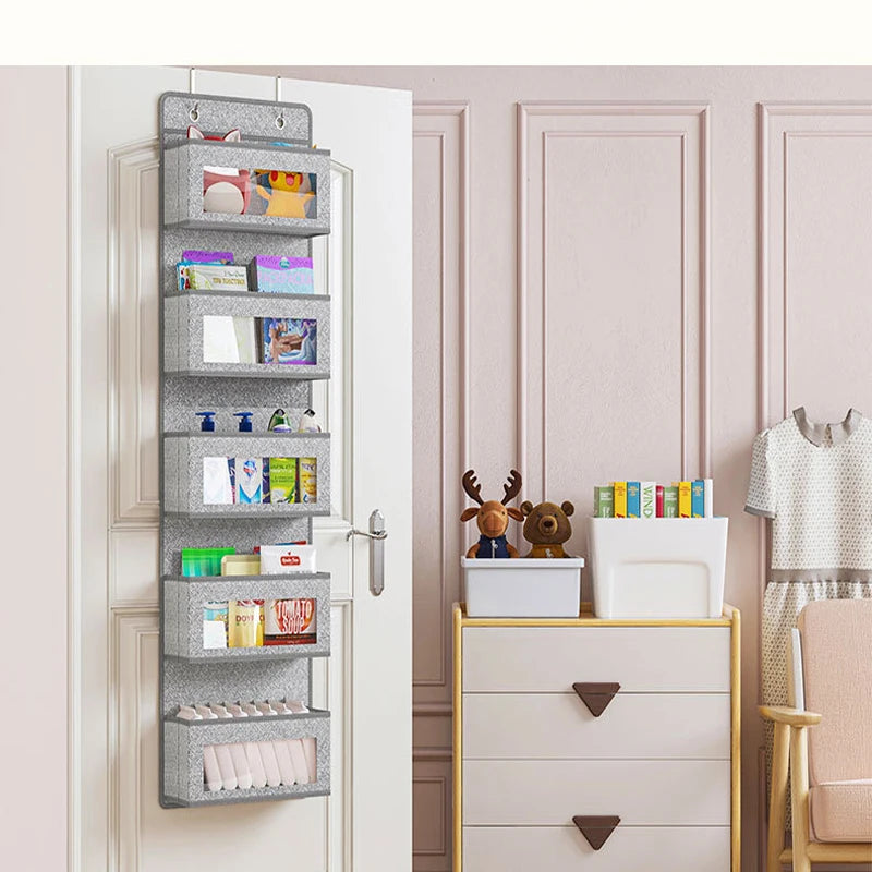 Over Door Organizer Foldable Wall Mount Hanging Organizer Storage With 5 Large Pockets For Load Toy Stuffed Animal Storage