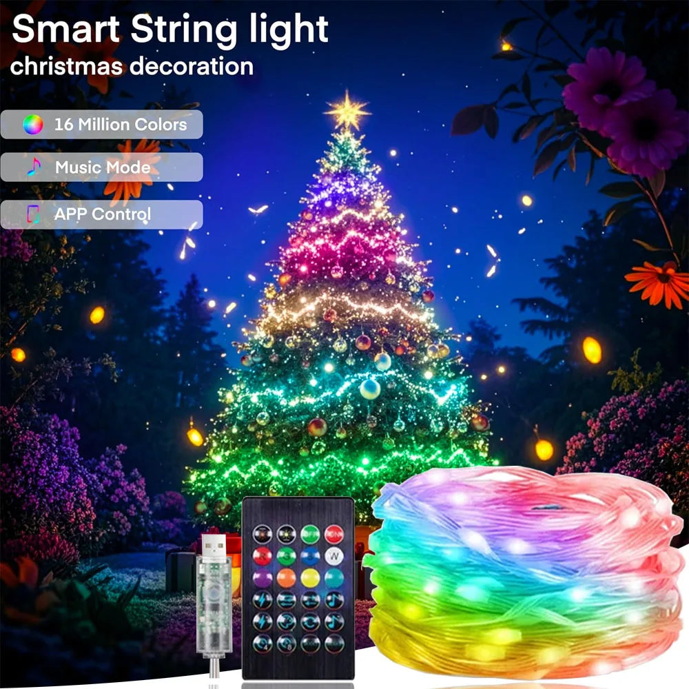 Smart Fairy RGB String Light USB 10M/33FT Waterproof String Light with App Control, Sync to Voice & Music Christmas Tree Decor